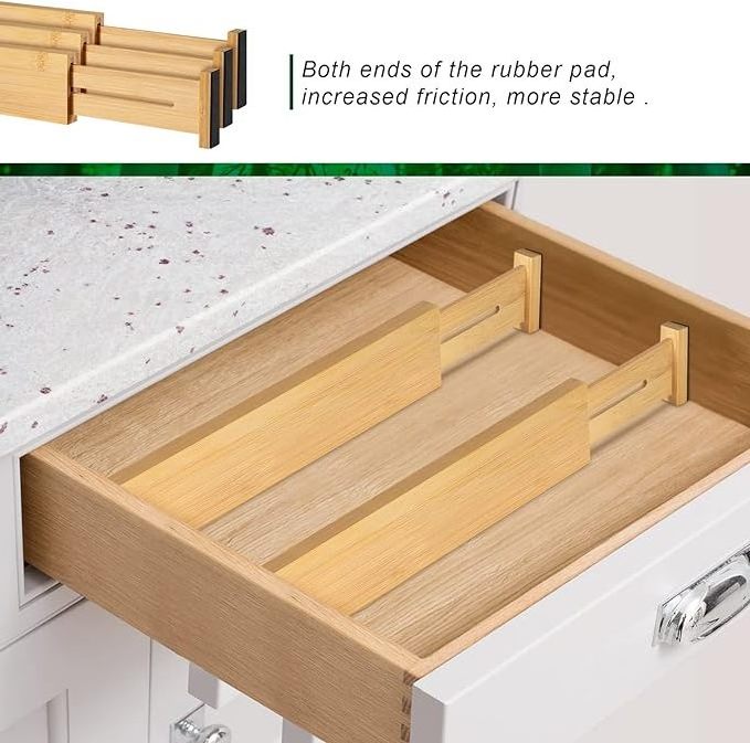 Bamboo Drawer Dividers, Expandable Kitchen Drawer Organizer, Drawer Organization Separators for Clothes, Kitchen, Bedroom