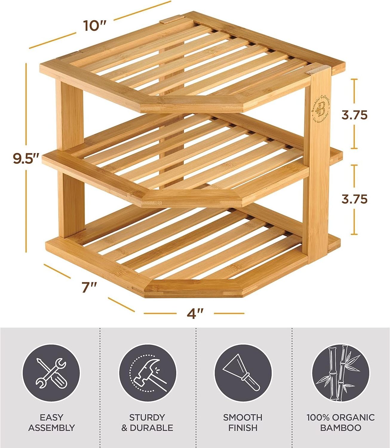 3 Tier Corner Shelf Bamboo Storage Rack Bathroom Seasoning Triangle Kitchen Bamboo Wood Corner Corner Plate Rack