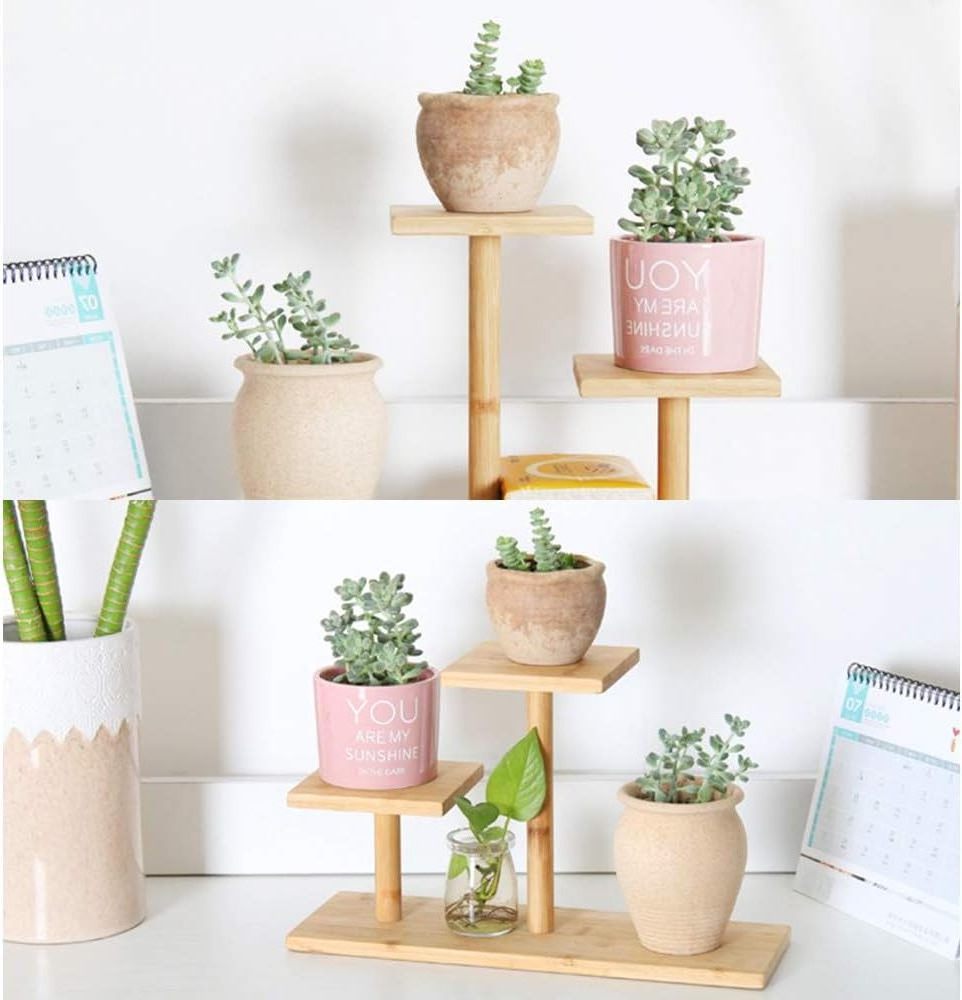 Bamboo Plant Stand Indoor Mini Table Top Wooden Succulent Plant Stand Desk Organiser Display Rack for Outdoor Use