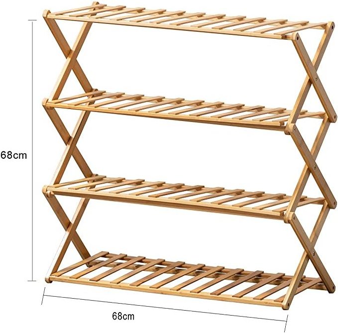 4 tier Shoe Rack Foldable Bamboo Shoe Storage Organizer Multi Functional Household Free Installation Shoe Rack