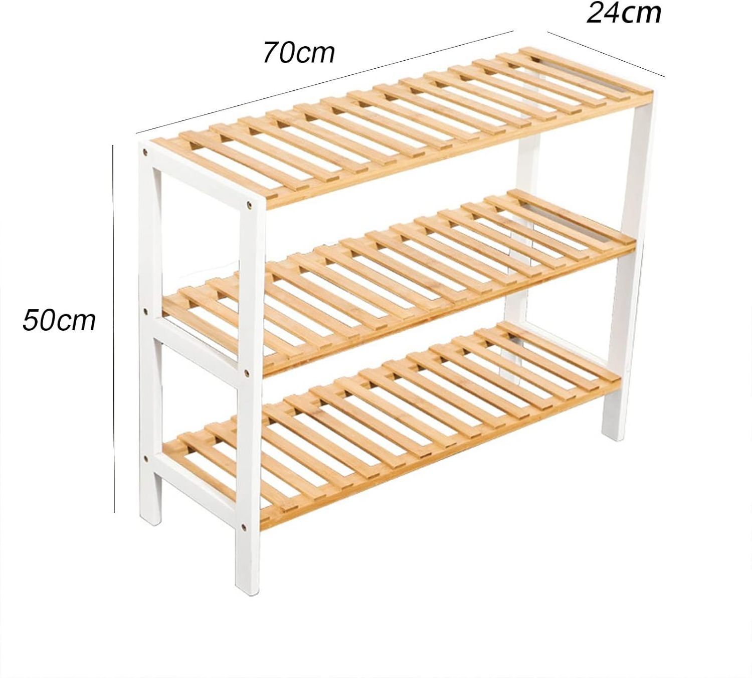 Natural & white bamboo shoe rack display stand 3 tier storage shelf organizer for shoes