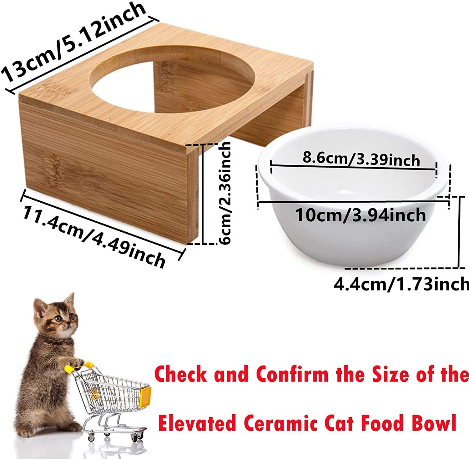 High Quality Dog cat Food Stand With 1 Ceramic Bowls Bamboo Pet Feeder