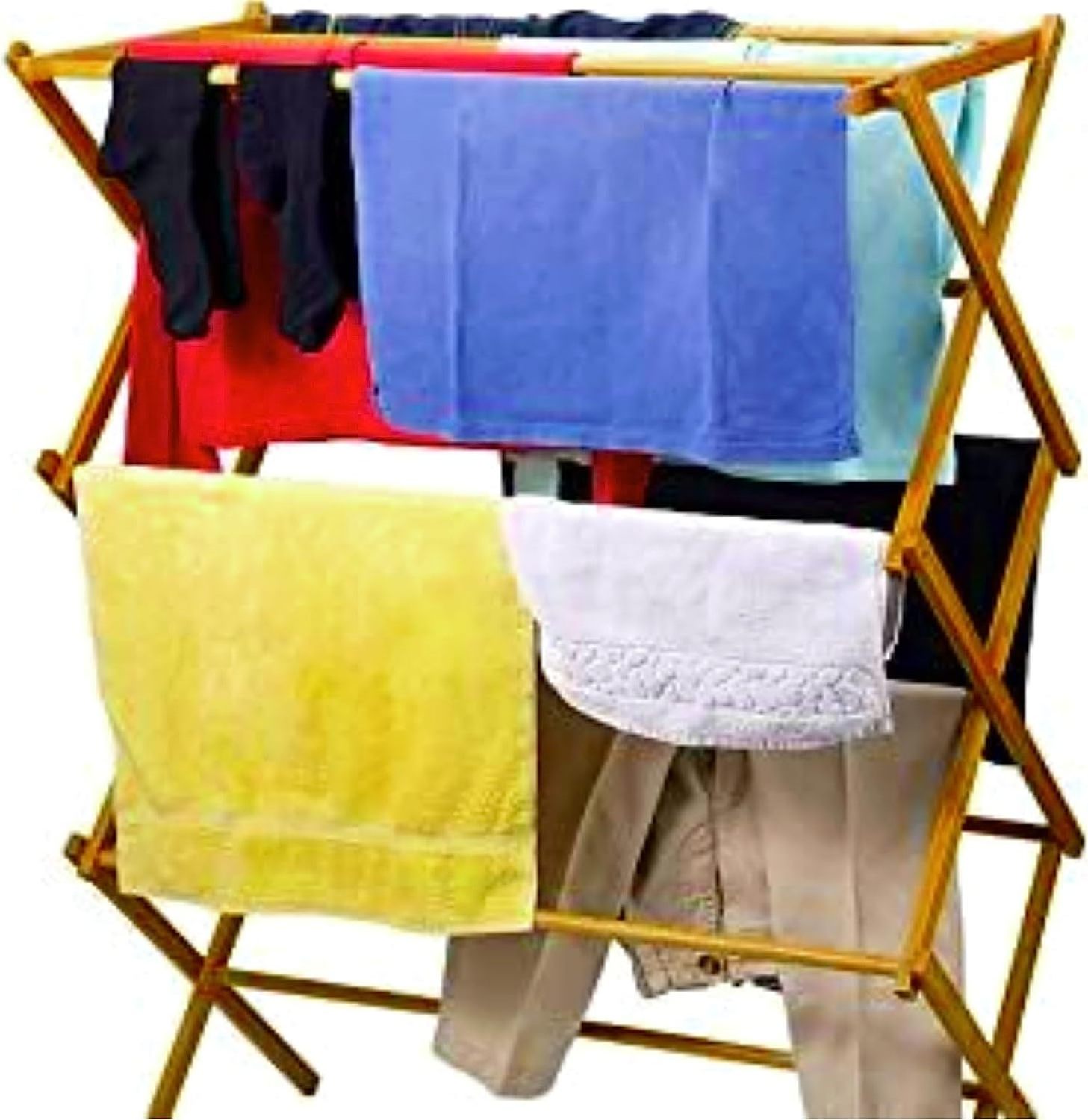 Bamboo Indoor Folding Wooden Clothes Drying Rack, Towel Rack