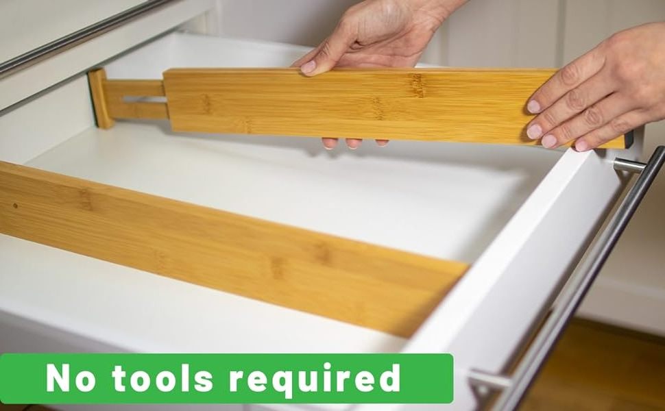 Bamboo Drawer Dividers, Expandable Kitchen Drawer Organizer, Drawer Organization Separators for Clothes, Kitchen, Bedroom