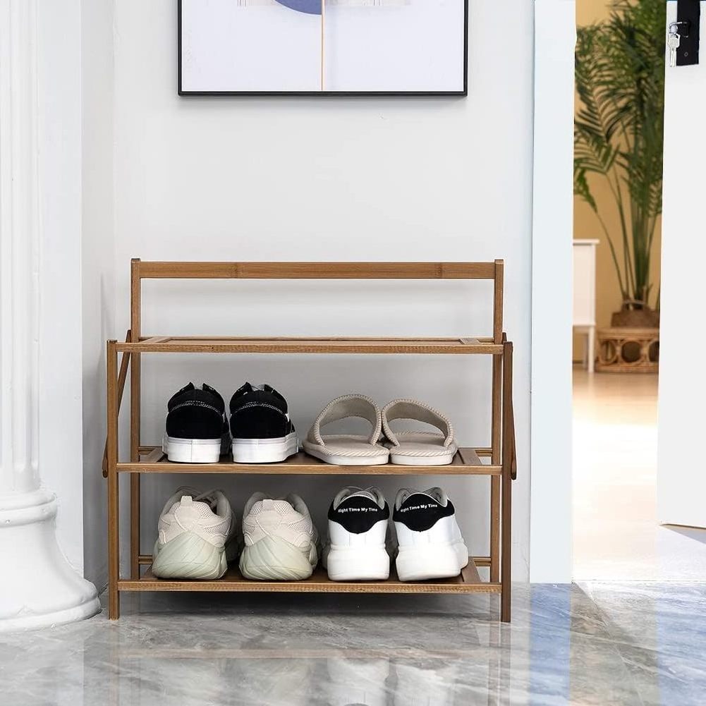 Custom Natural Bamboo Shoe Rack Shoe Storage Organizer Freestanding Entryway Shoe Shelf for Indoor and Outdoor Space Saving