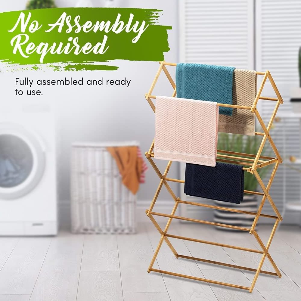 Bamboo Indoor Folding Wooden Clothes Drying Rack, Towel Rack