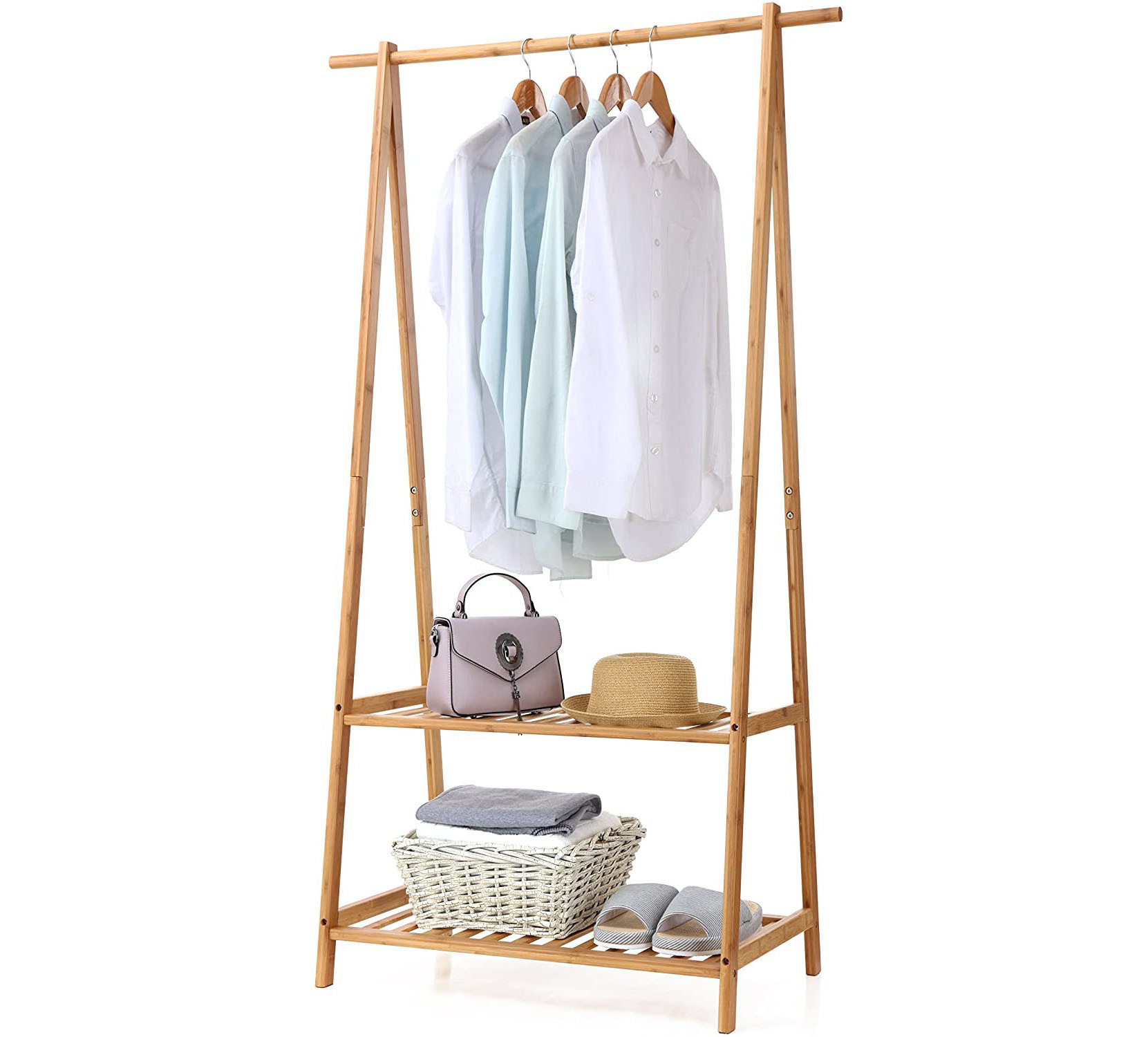 Bedroom Bamboo Wooden Standing Clothing Rack