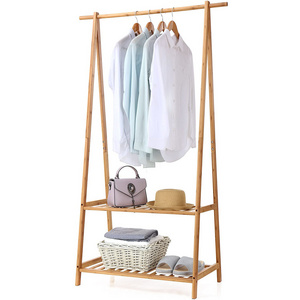 Bedroom Bamboo Wooden Standing Clothing Rack