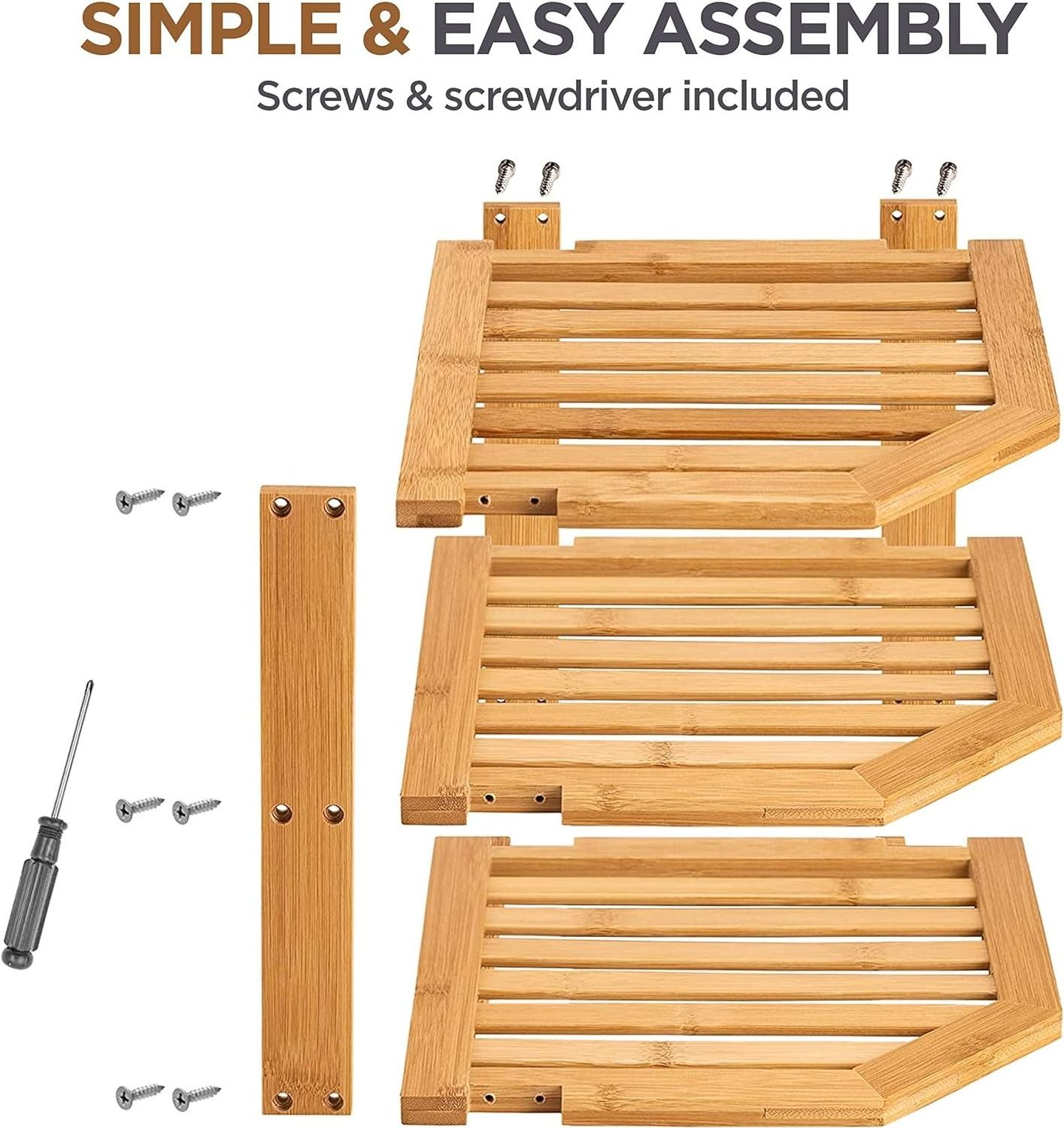 3 Tier Corner Shelf Bamboo Storage Rack Bathroom Seasoning Triangle Kitchen Bamboo Wood Corner Corner Plate Rack