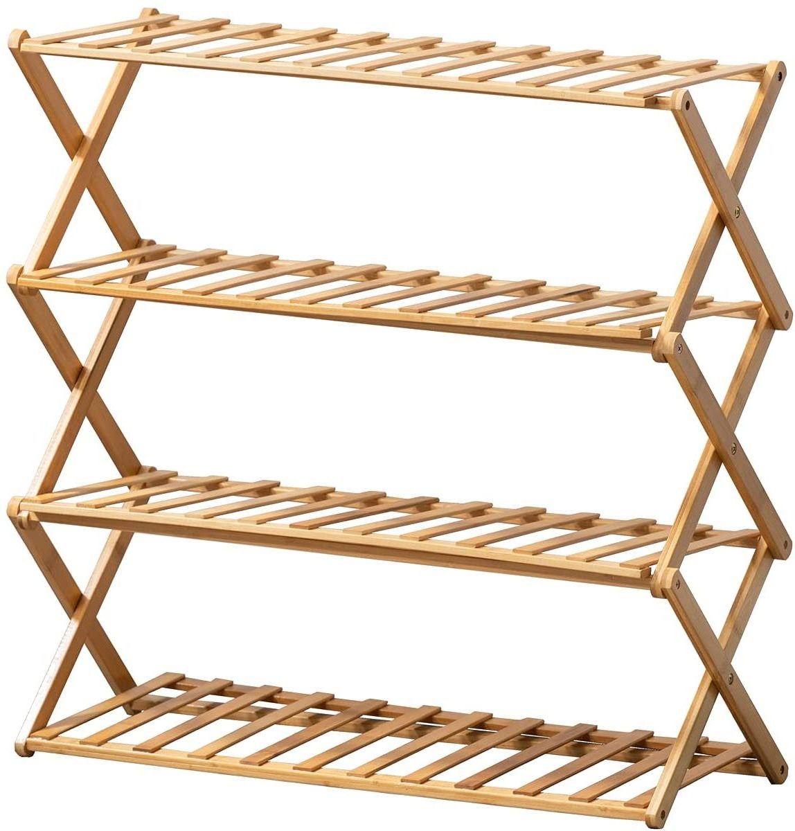 4 tier Shoe Rack Foldable Bamboo Shoe Storage Organizer Multi Functional Household Free Installation Shoe Rack