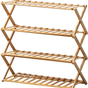 4 tier Shoe Rack Foldable Bamboo Shoe Storage Organizer Multi Functional Household Free Installation Shoe Rack