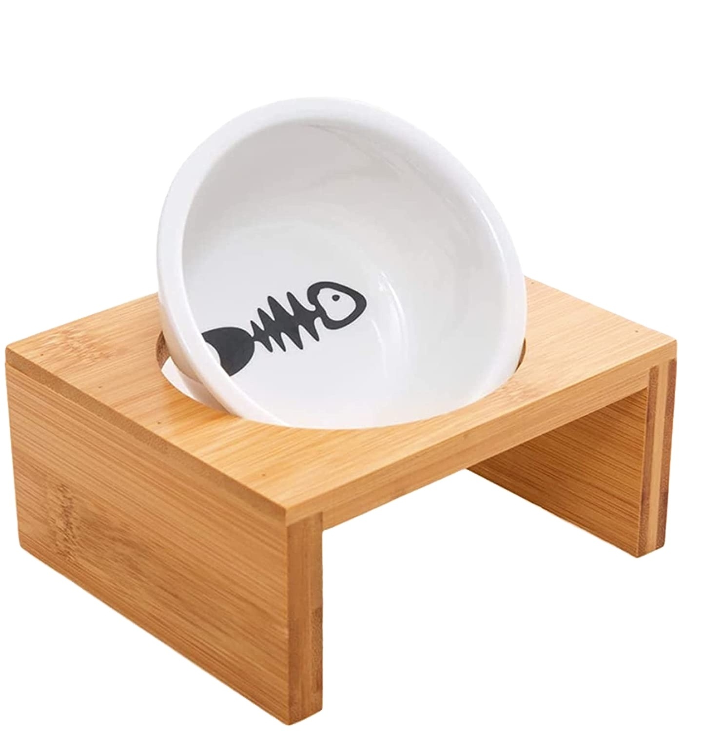 High Quality Dog cat Food Stand With 1 Ceramic Bowls Bamboo Pet Feeder