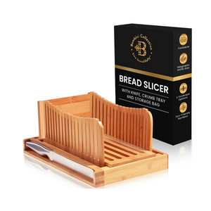 Adjustable Bamboo Bread Cutter for Homemade 10 inch Bread Slicer Cutting Guide