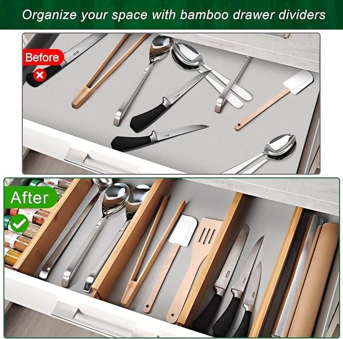 Bamboo Drawer Dividers, Expandable Kitchen Drawer Organizer, Drawer Organization Separators for Clothes, Kitchen, Bedroom