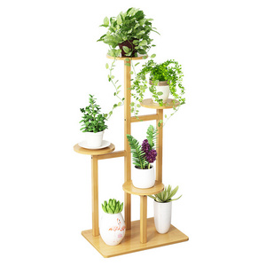 Morden Strong bearing capacity 4 tier Bamboo Display Plant Stand Flower Shelf Potted Flower Pots Organizer Shelf