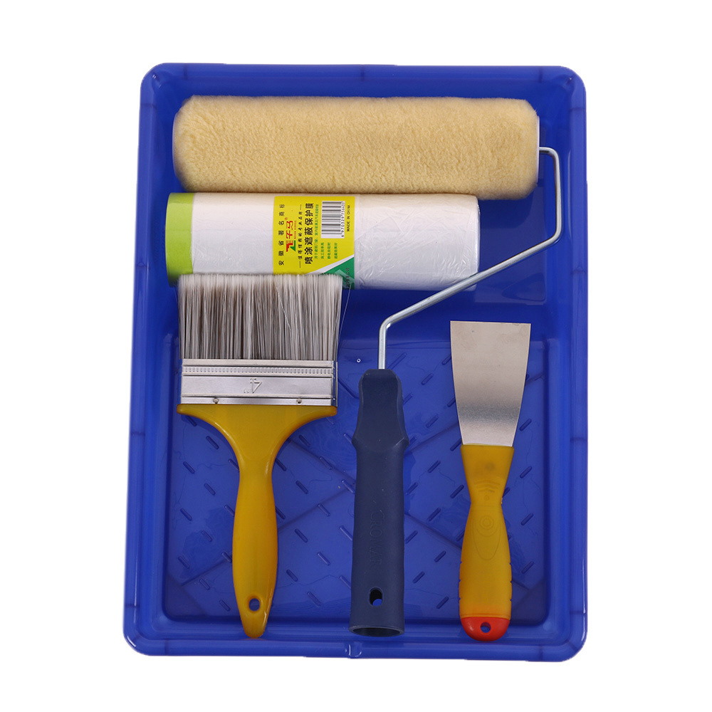 China manufacturer 5 pcs pack paint roller tray set paint brush roller frame roller sleeve set