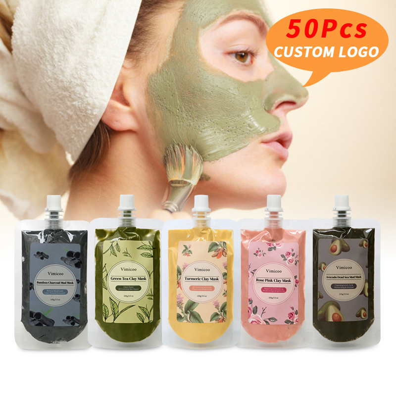 50pcs Custom LOGO Face Beauty Skin Care Product Private Label Facial Anti Acne Natural Organic Pink Kaolin Clay Avocado Mud Mask