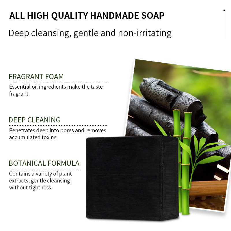 Bamboo Charcoal Handmade Soap Deep Cleansing Purifying Body Shower Bath Organic Bamboo Charcoal Soap