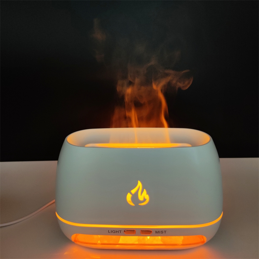 Himalayan Crystal Salt Rocks Aroma Humidifiers 7 Colors LED USB Portable Fire Flame Aromatherapy Essential Oil Diffuser