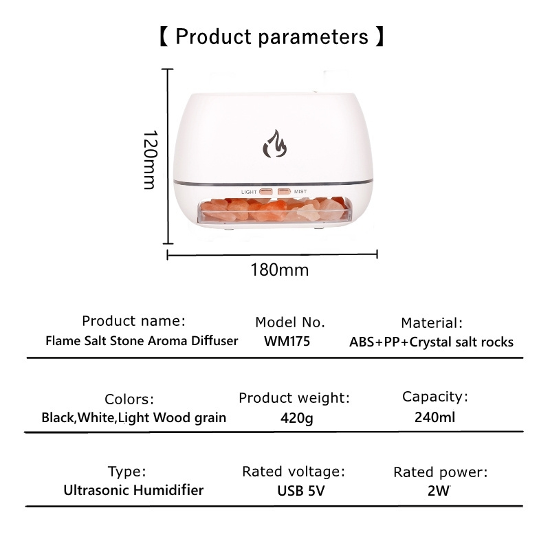 Himalayan Crystal Salt Rocks Aroma Humidifiers 7 Colors LED USB Portable Fire Flame Aromatherapy Essential Oil Diffuser