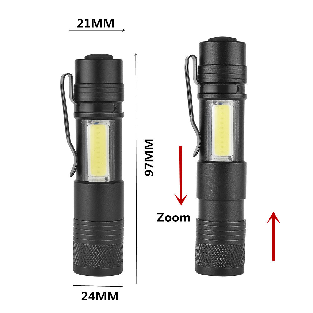 Hot Sale Focus Zoomable cob Pen Torch 3 modes aluminum Waterproof Mini Led Flashlight with clip