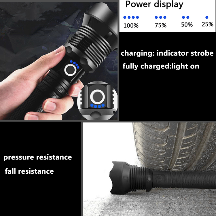 3000 Lumen Telescopic Zoom Torch High Power USB Rechargeable XHP70 LED Tactical Flashlight for Outdoor