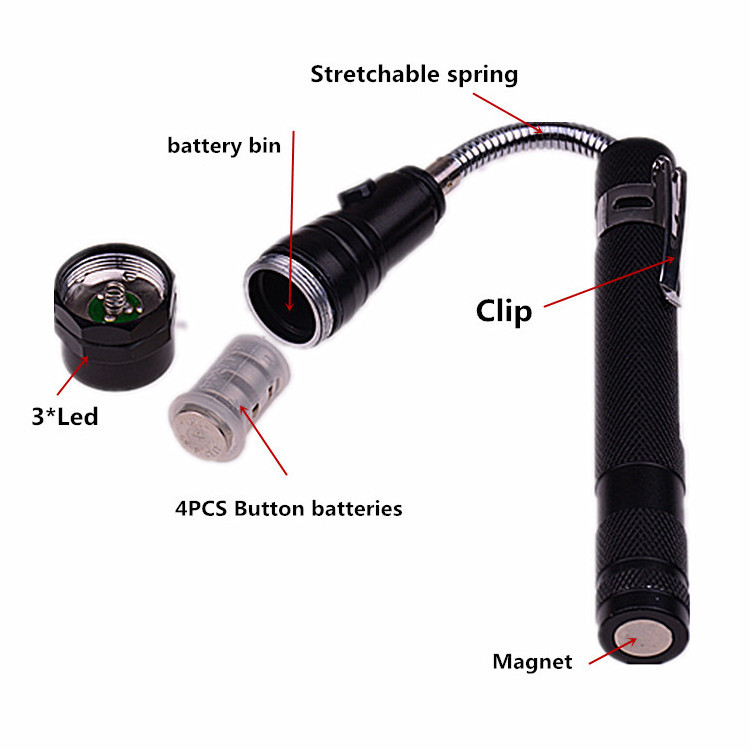 Small & Compact Flexible Tool Led Light Pick Up Aluminium Adjustable Telescopic Magnetic Led Torch Flashlight