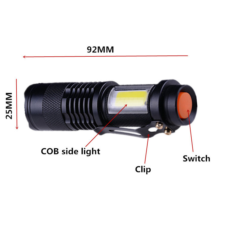 China Supplier SK68 AA 14500 Rechargeable Aluminum COB 1200 lumens Linterna de Led Mini Torch Flashlight with clip