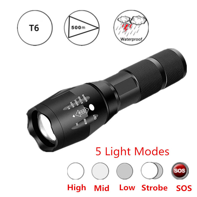 Waterproof 1000 lumens Focus adjustable Zoom Flashlight 18650 Rechargeable Battery powered Led XML T6 Japan Torch Light