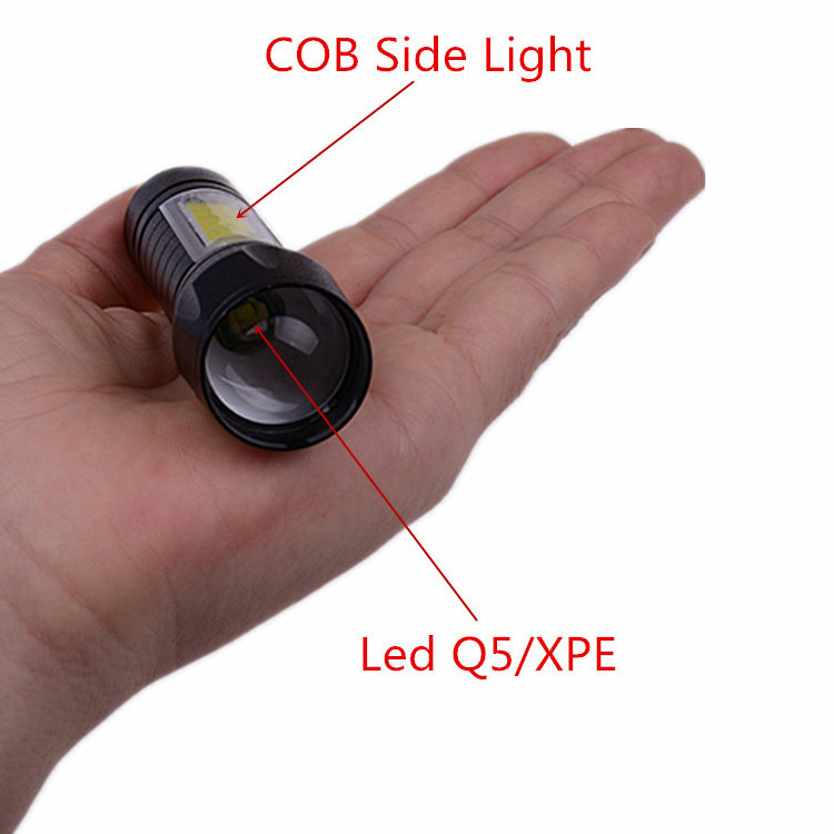 Portable Small Pocket Mini Q5 Spotlight Flashlight,Side COB FLood Light USB Chargeable Focus Reading Led Light for Hiking