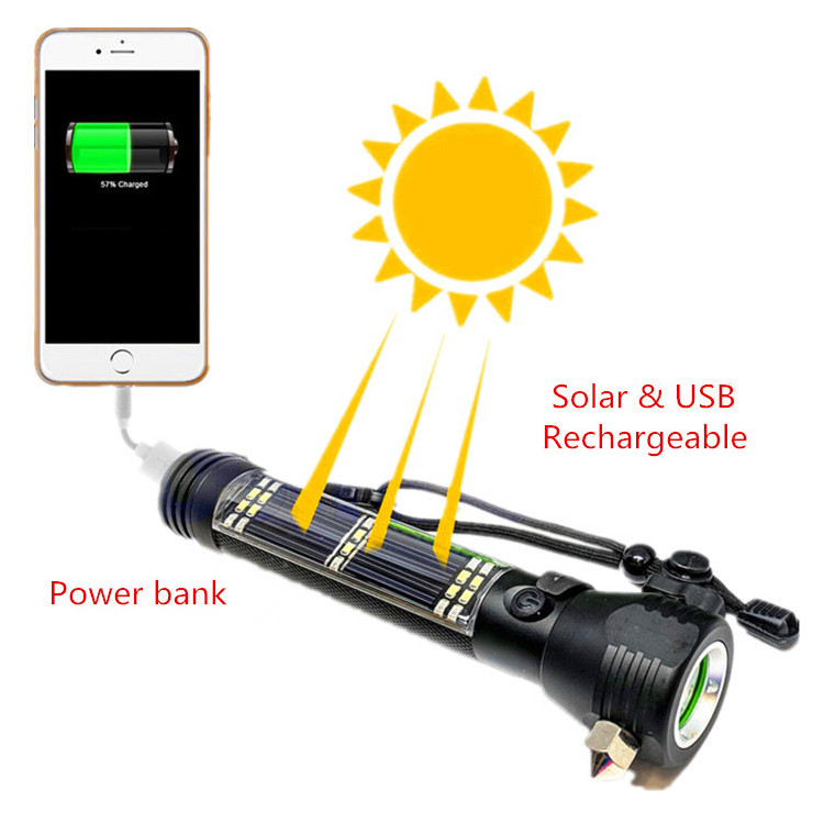 Multi-Purpose Broken Window / Seatbelt Cutter Emergency Light for Car Escape,Tool kit Solar Light Flashlight with Power Bank