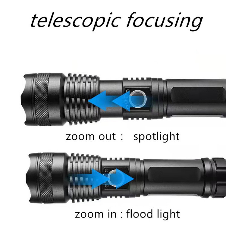 EDC Zoomable Rechargeable Small Bright P50 Led Light Long Range Spotlight XHP50 Tactical Flashlights for Hiking