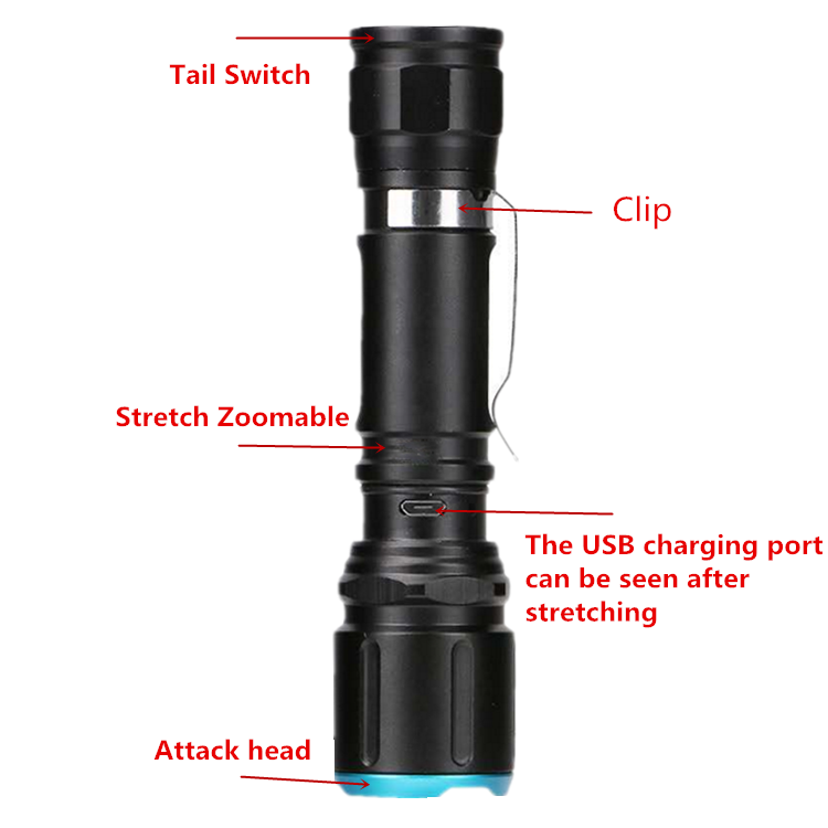 Ultra Bright Zoomable Small Blacklight Torche USB Rechargeable XML T6 LED Novel Geepas Military Tactical Torch Flashlight