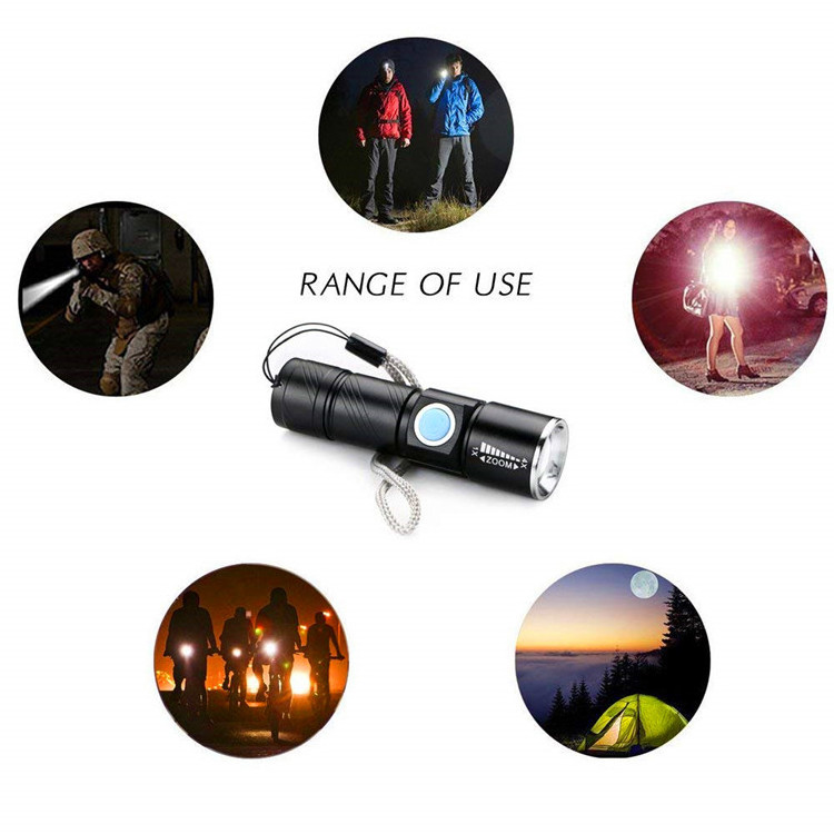 Customized 5W Led XPE Zoomable Mini Torch Built in battery USB Charging 500lm Rechargeable Mini Flashlight for emergency