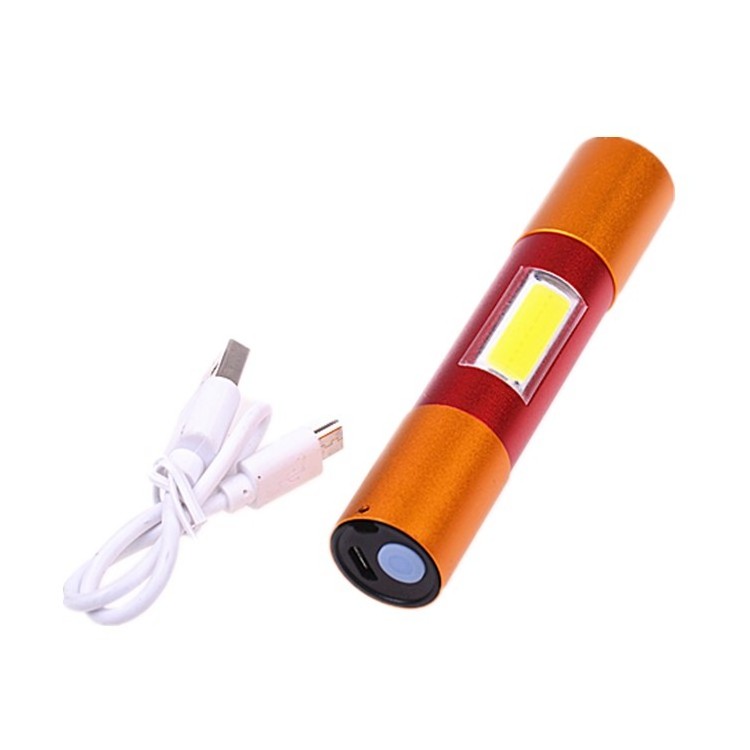 EDC Golden Red Bright Chinese style Golden cudgel Mini Light Torch Zoomable USB Charge Side COB Wide Angle Led Mini Flashlight