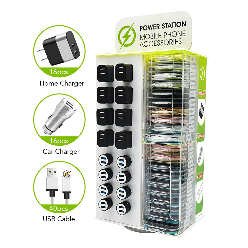 Mobile Accessories 72pcs Acrylic Display Shelf Dual Usb Wall Charger For Mobile Shop Acrylic Display