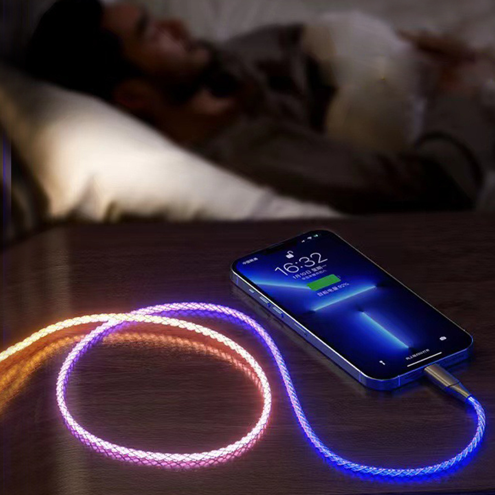 Rbg Led Light Type C Cable Usb Quick Charge Usb-C Fast Charging Mobile Phone Data Cable