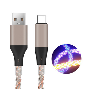 Rbg Led Light Type C Cable Usb Quick Charge Usb-C Fast Charging Mobile Phone Data Cable