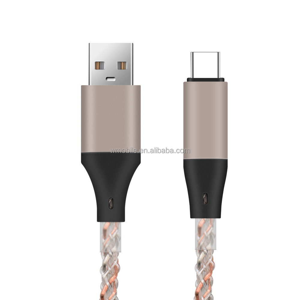 Rbg Led Light Type C Cable Usb Quick Charge Usb-C Fast Charging Mobile Phone Data Cable