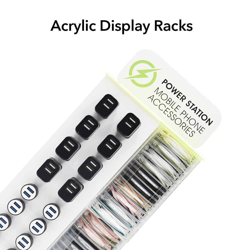 Mobile Accessories 72pcs Acrylic Display Shelf Dual Usb Wall Charger For Mobile Shop Acrylic Display