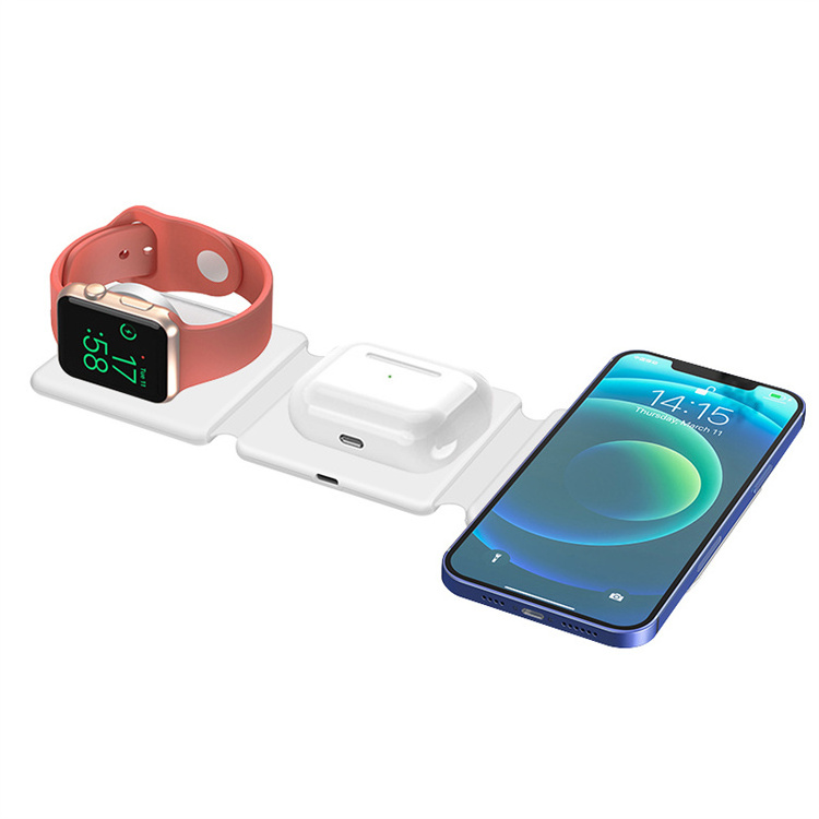 Support Watch Earphone Mobile Phone Fast Charging QI Foldable 15W 3 In 1 CE FCC ROHS Wireless Charger