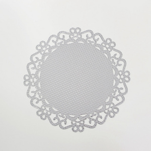 European round hollow lace decorative Christmas placemat PVC waterproof vinyl silver table placemat