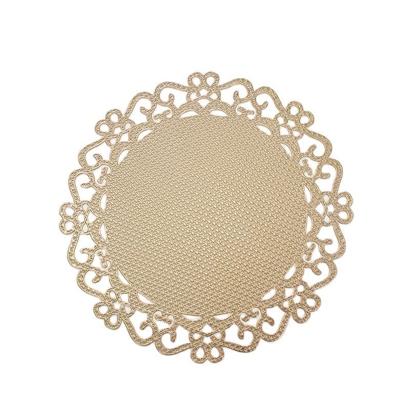 European round hollow lace Christmas placemat for decoration PVC waterproof vinyl gold table placemat