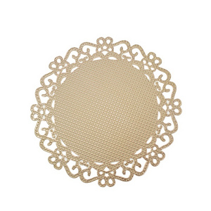 European round hollow lace Christmas placemat for decoration PVC waterproof vinyl gold table placemat