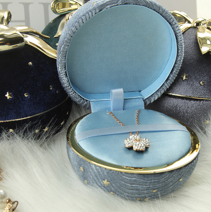 Top-ranked Products Wholesale cute blue sphere roundness bowknot bow case luxury velvet jewelry gift christmas ring box