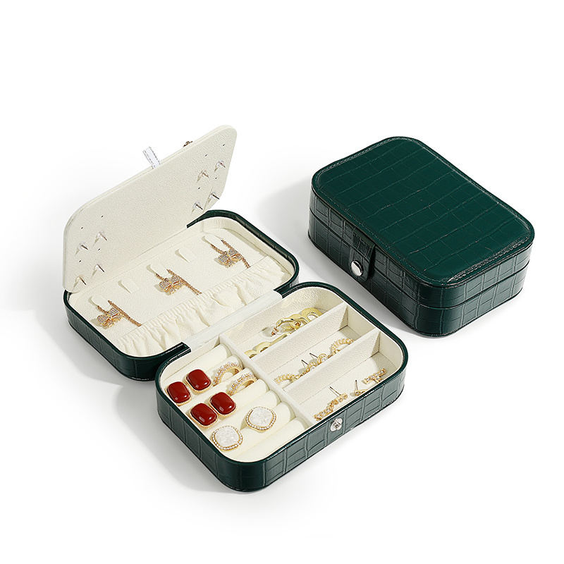 Travel Jewelry Case green Leather Jewelry Box Holder Storage  packaging Jewelry Box collection storage box