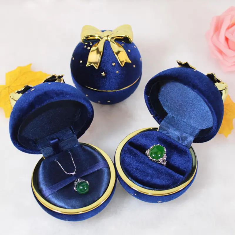 Top-ranked Products Wholesale cute blue sphere roundness bowknot bow case luxury velvet jewelry gift christmas ring box