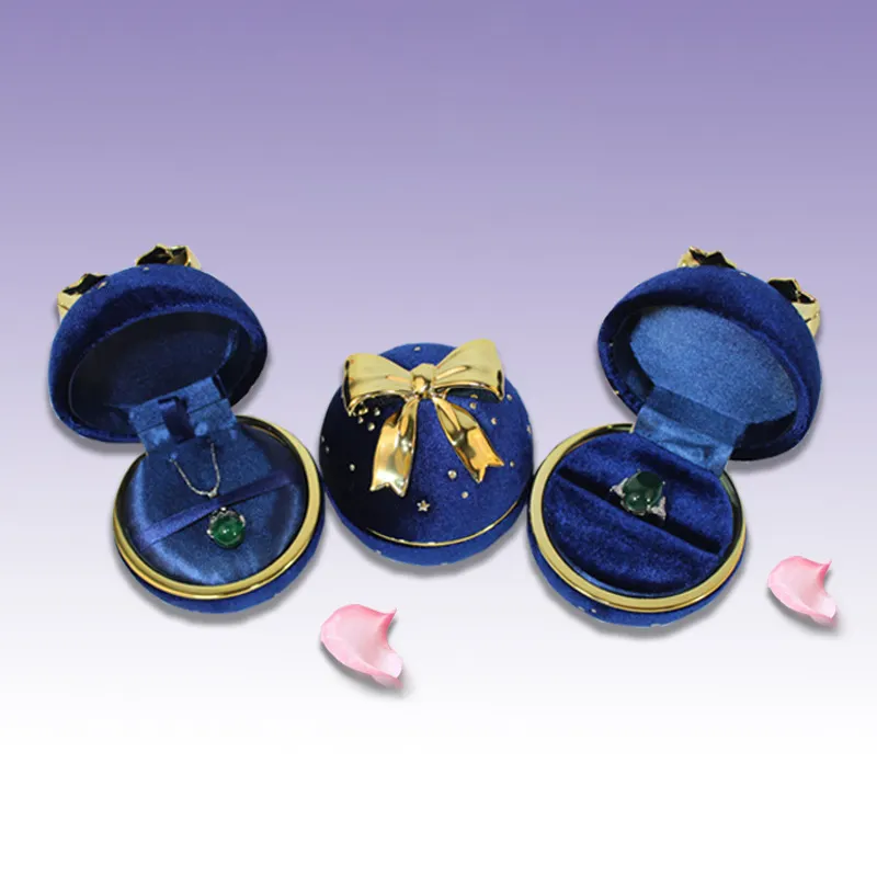 Top-ranked Products Wholesale cute blue sphere roundness bowknot bow case luxury velvet jewelry gift christmas ring box