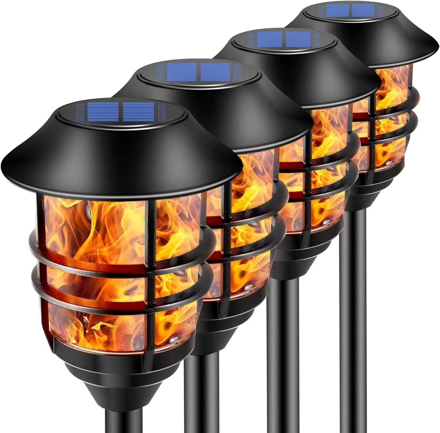 Waterproof Solar Pathway Flame Lights: LED Metal Landscape Torch for Outdoor Security & Ambiance