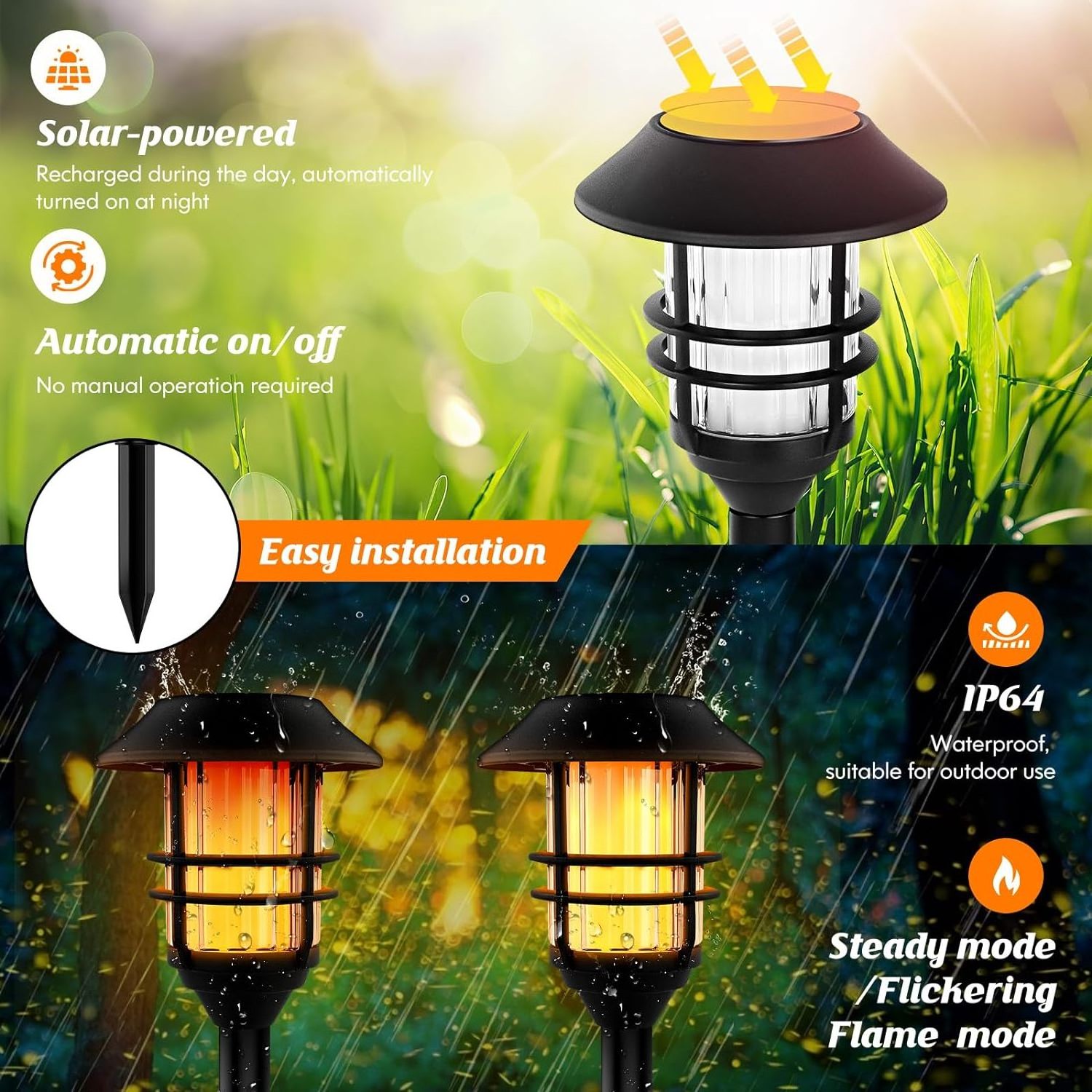 Waterproof Solar Pathway Flame Lights: LED Metal Landscape Torch for Outdoor Security & Ambiance